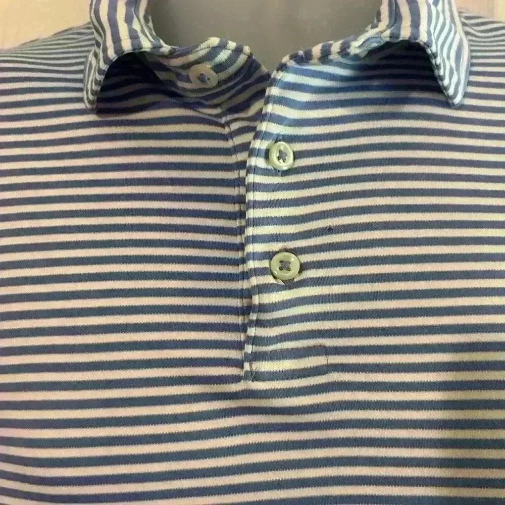 Ralph Lauren Short Sleeve Polo Shirt. Blue & White Striped. Men’s.
